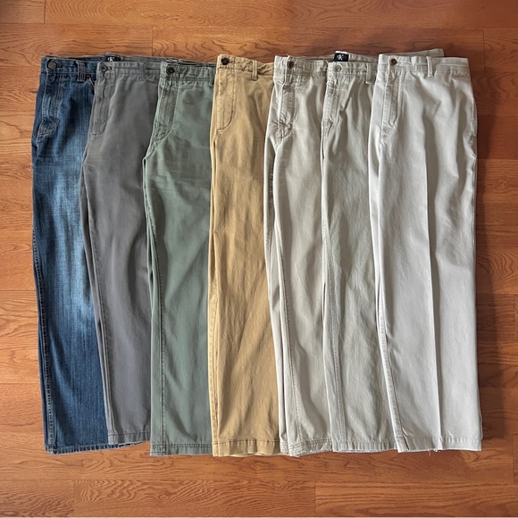 Mens 7 pant bundle Timberland Calvin Klein Gap US Polo Assn size 38 x 32 - Picture 1 of 15